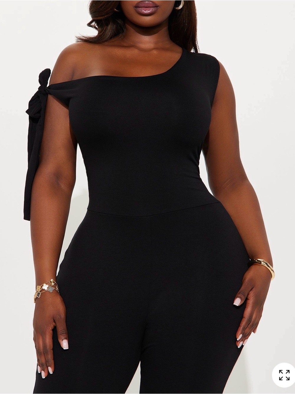 Fashion Nova One-Shoulder Black Jumpsuit with Tie Detail
